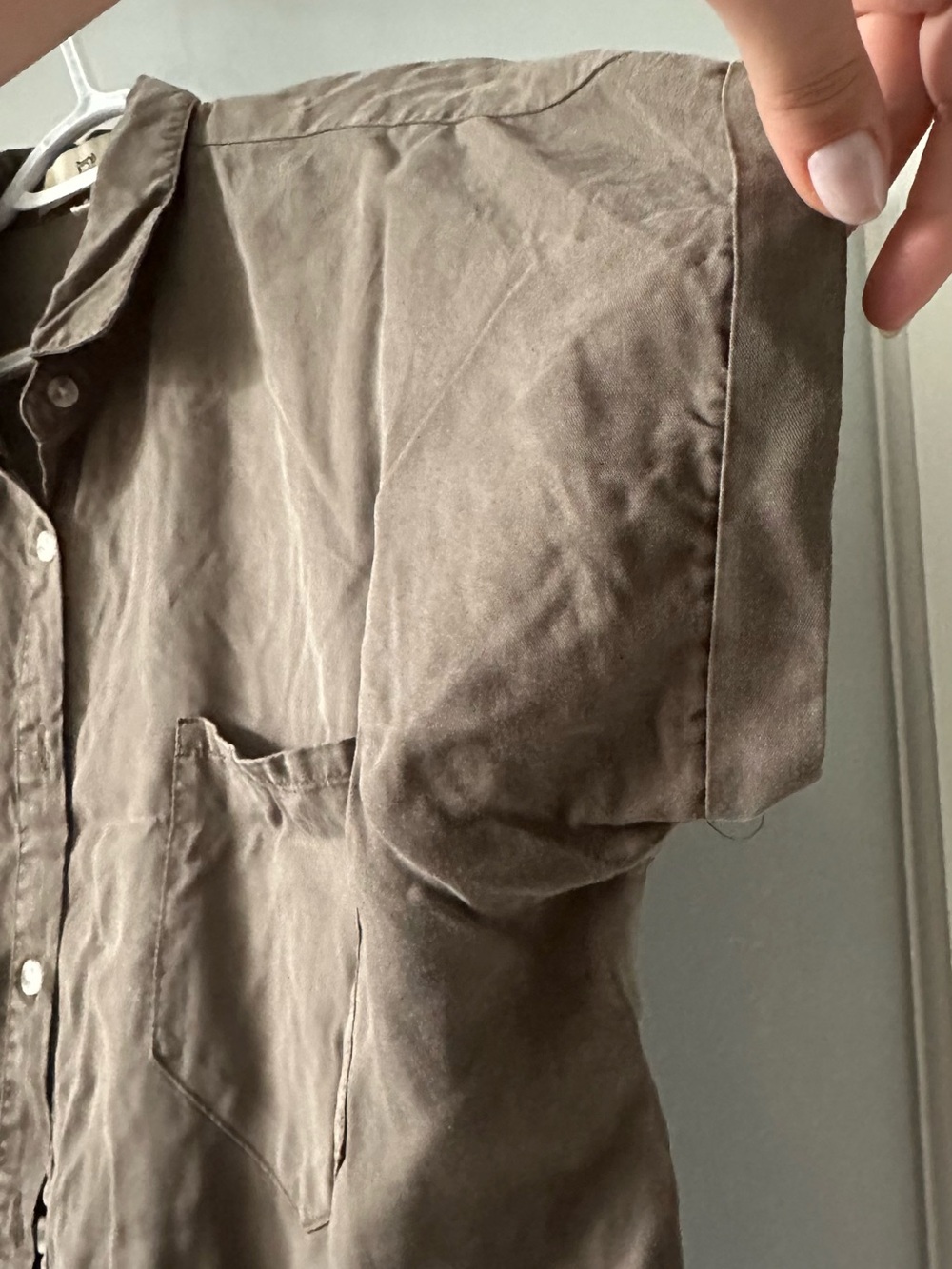 Women’s Dark Olive Short-Sleeve Button-Down Shirt - Picture 8 of 10